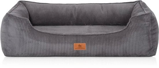 Knuffelwuff orthopedisch hondenbed van ribfluweel met handgeweven uiterlijk Nunavut M-L 85 x 63 cm grijs