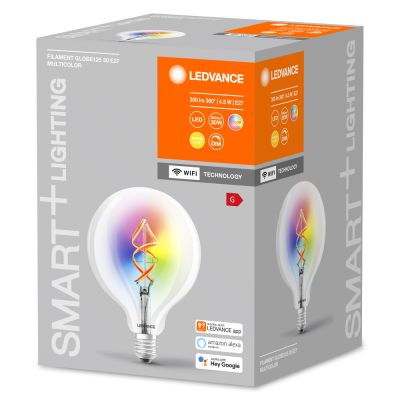 Ampoule LED Smart+ WiFi E27 Globe Classic à filament 4,5 W – RGBW et blanc très chaud (827)