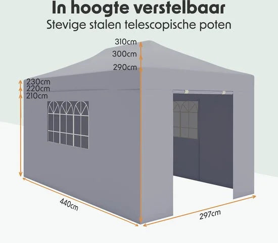 lifegoods partytent 3x4,5m met zijwanden metallic grijs