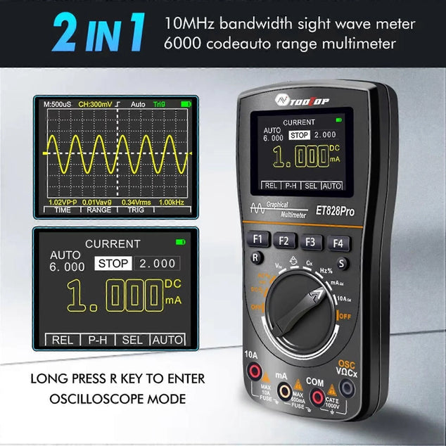 chinees - TOOLTOP ET828Pro 10 MHz 50 Mbps/s Handheld  waveformmultimter 2-in-1 5-Msps /10MHz et828pro