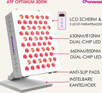Panacea ATP Optimum 300 LED Rood en Infrarood Lamp Anti Age Collageen - Spieren en Gewrichten - Lichttherapie - Stress & Vermoeidheid