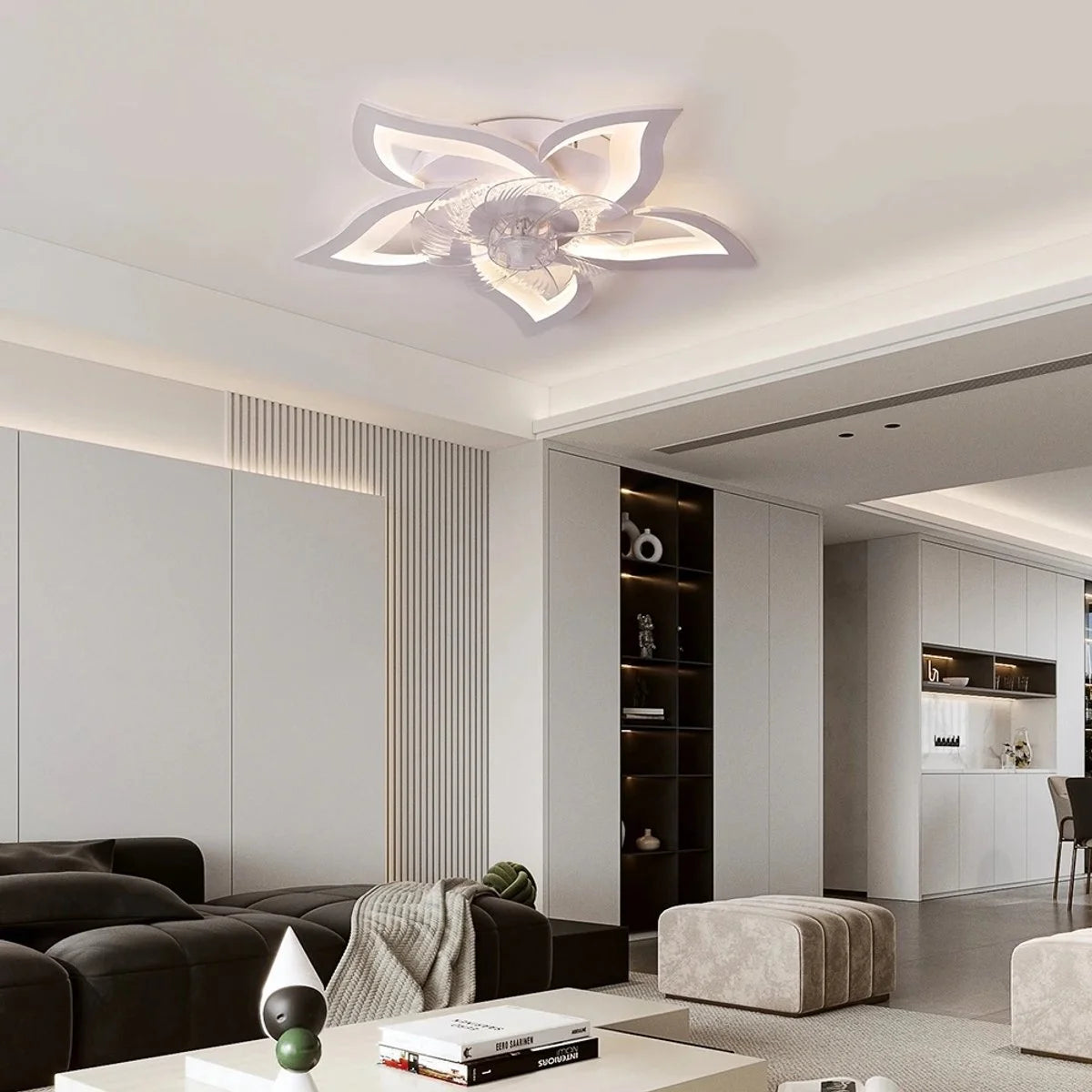5 blads Lotus Ventilator Lamp - Plafondventilator - Afstandsbediening - Dimmer - 3 Standen Ventilator 69cm