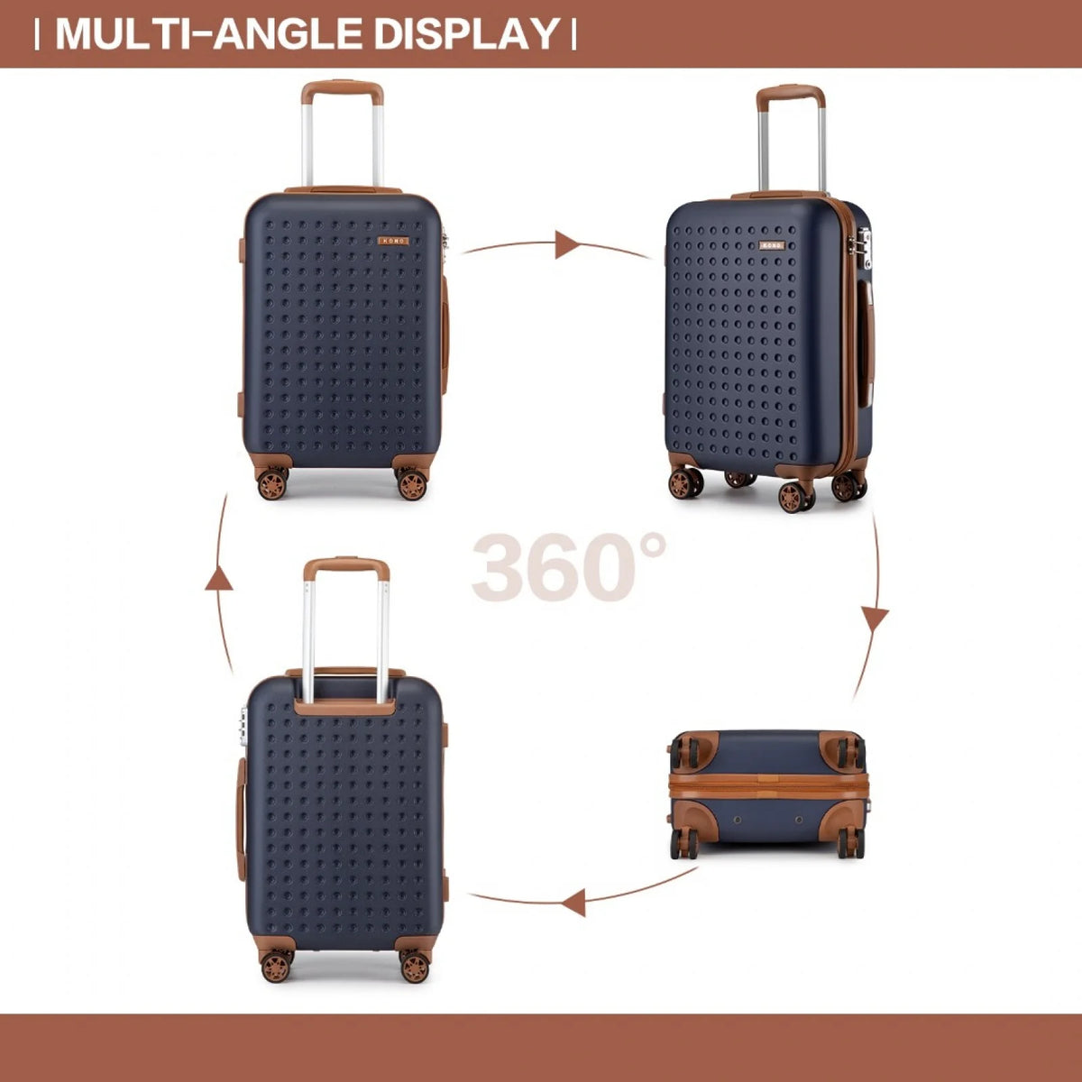 Kono KSK2486 - stijlvolle ABS+PC 28 inch Polka Dot harde koffer met TSA-slot - marineblauw en bruin