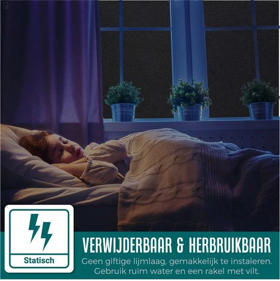 Homewell Verduisteringsdoek 90x300cm - Raamfolie Verduisterend - 100% Blackout - Anti Inkijk, Isolerend en Zonwerend - Herbruikbaar - Statisch – Zwart