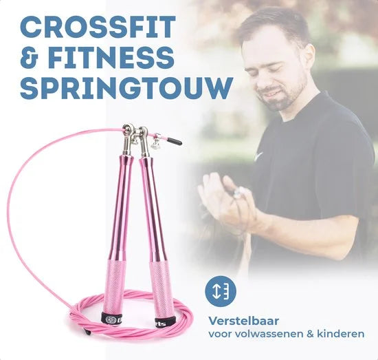ERB® Professioneel Crossfit & Fitness Springtouw - Speedrope - Jump Rope – Verstelbaar Gewicht - Volwassenen & Kinderen – Roze