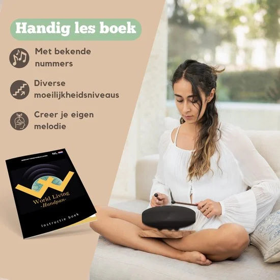 World Living Handpan 30cm- Steel Tongue Drum - Hand Klankschaal incl. Lesboek & Beschermtas - Hangdrum