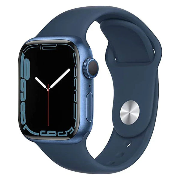 apple watch 7 series aluminimum blauw 41 mm 4 extra bandjes zwart/scout-blauw/lichtblauw kliterband/meerdere kleuren