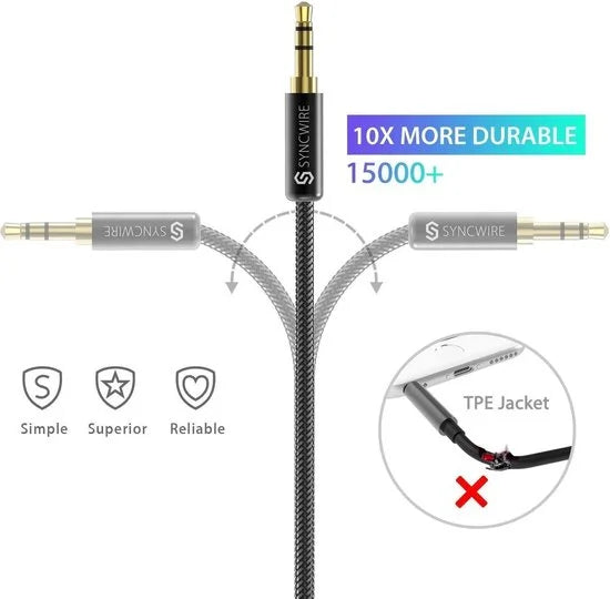 syncwire premium audio cable Stereo-audiokabel/AUX-kabel, 3,5 mm, 1 meter