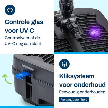 BlueFilter 1011 vijverpomp met filter set, 11W UV lamp en fonteinset - 1000lit/uur