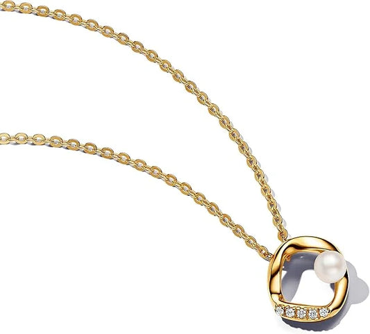 Pandora Essence 14k vergulde kettingen met wit behandelde zoetwaterparels