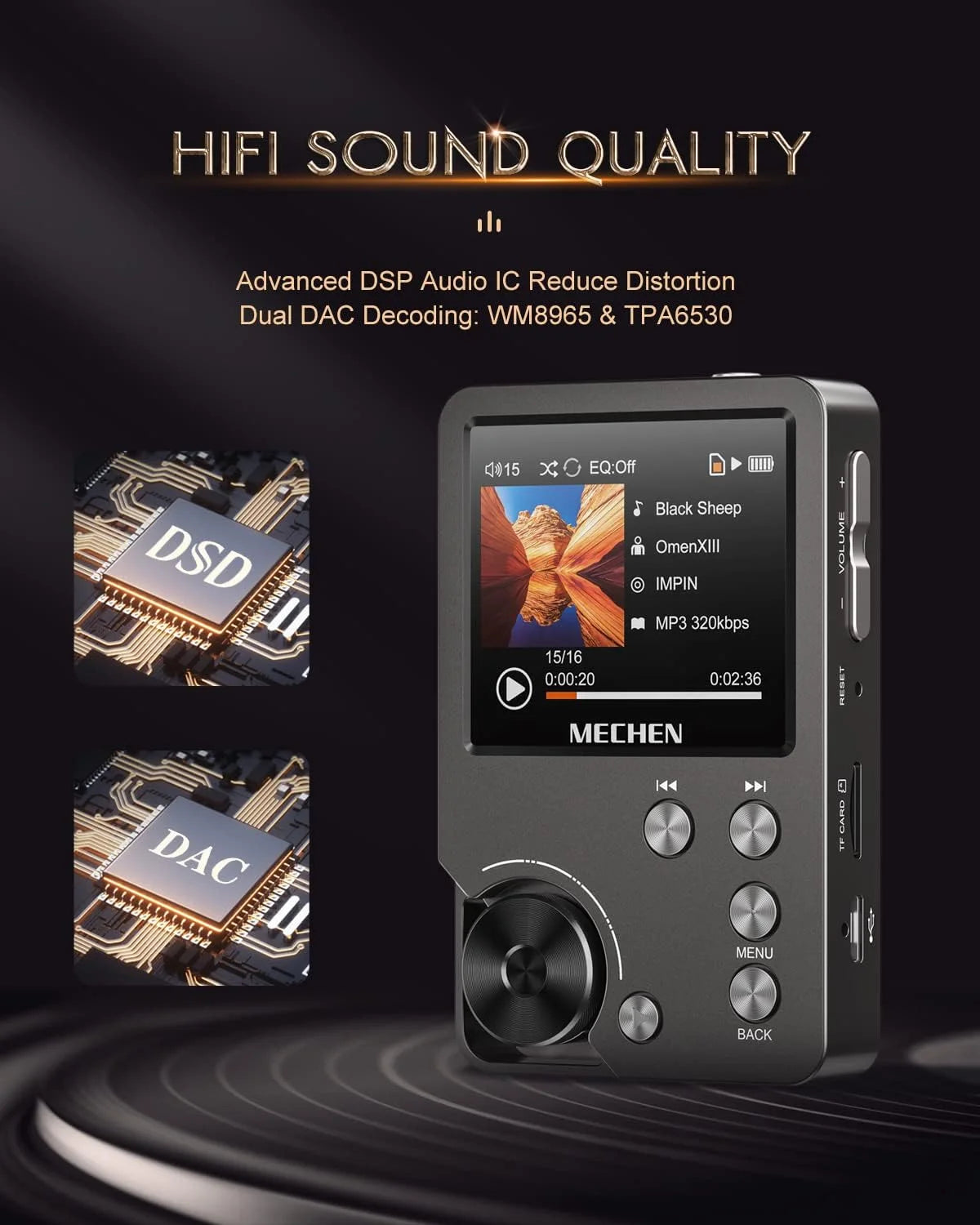 MECHEN M30 Hi Res MP3-speler, DSD FLAC DAC CUE verliesvrije hoge-resolutie audiospeler, HiFi digitale geluid, draagbare DAP