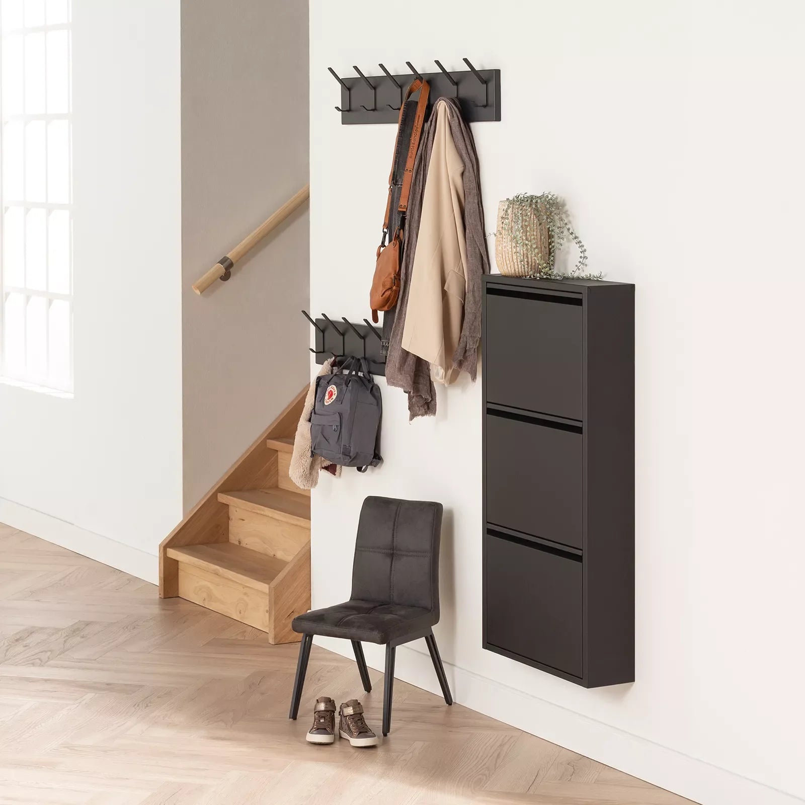 Schoenenkastje Shoes (3 vakken) - Mat Zwart