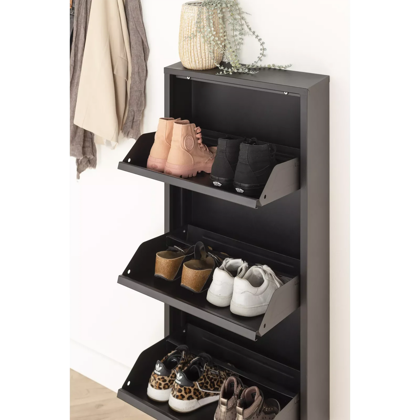 Schoenenkastje Shoes (3 vakken) - Mat Zwart