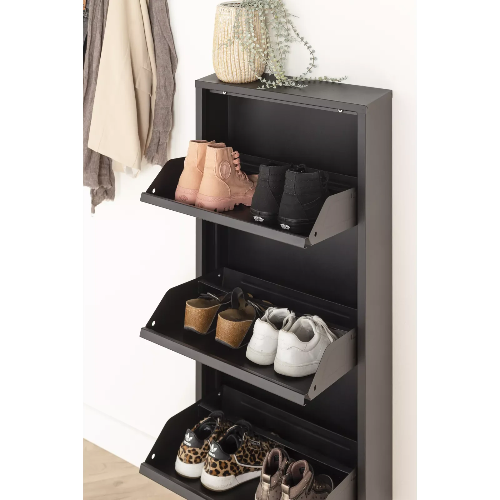 Schoenenkastje Shoes (3 vakken) - Mat Zwart