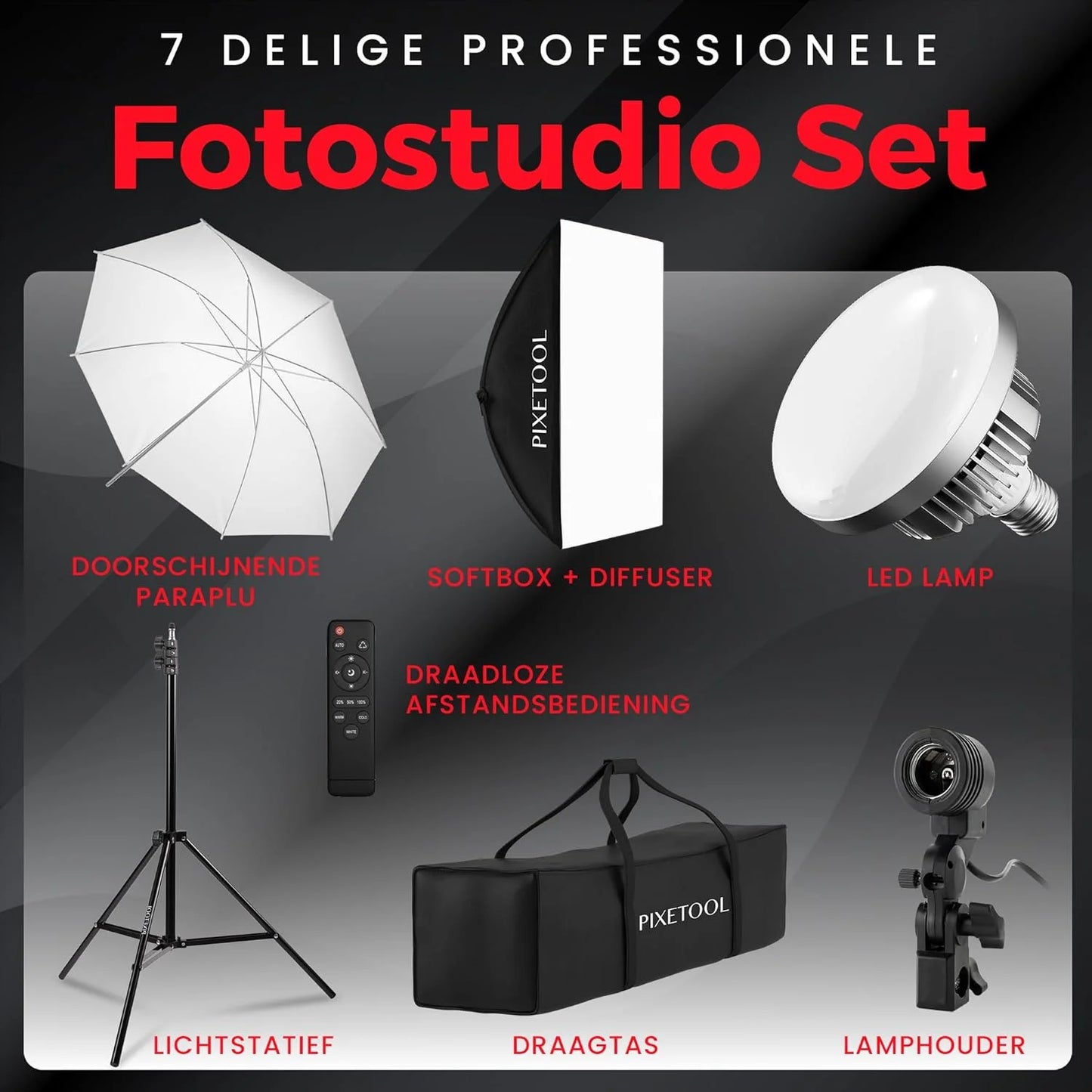 Softbox fotostudio set 50 x 70cm Inclusief flitsparaplu - LED studiolamp 4800 Lumen 3000-6000K - 2m verstelbaar statief