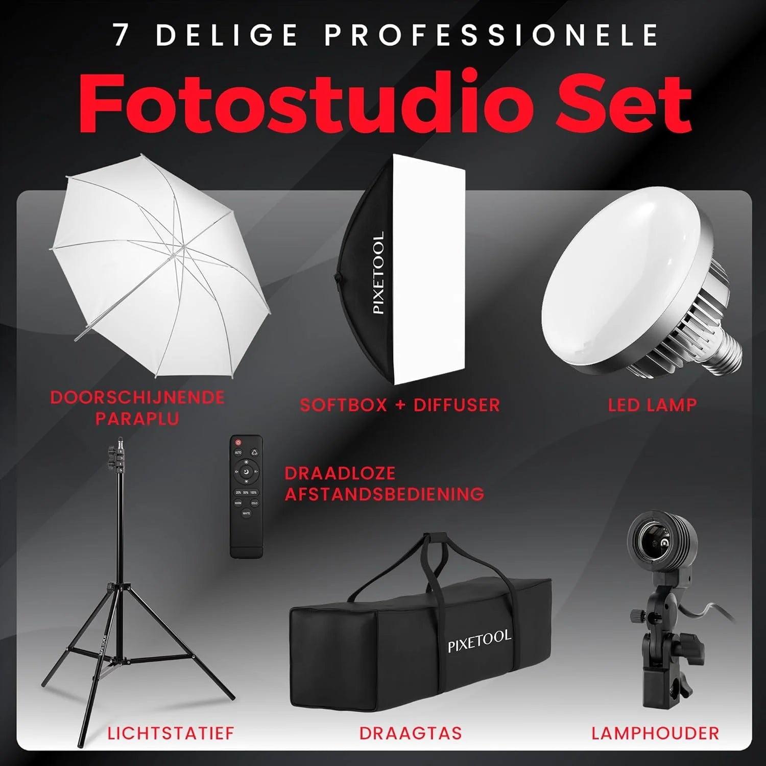 Softbox fotostudio set 50 x 70cm Inclusief flitsparaplu - LED studiolamp 4800 Lumen 3000-6000K - 2m verstelbaar statief