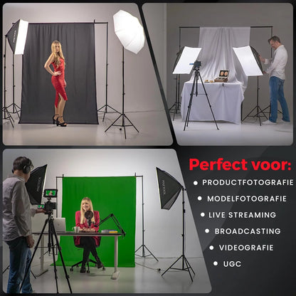 Softbox fotostudio set 50 x 70cm Inclusief flitsparaplu - LED studiolamp 4800 Lumen 3000-6000K - 2m verstelbaar statief