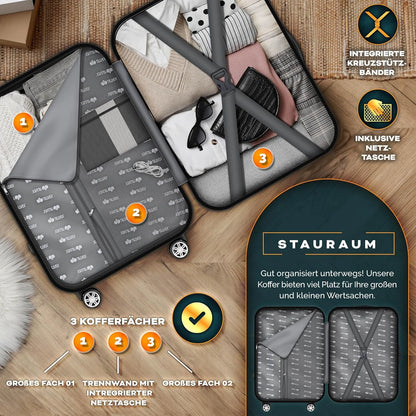 Tillvex Travel Suitcase Set 4 Pieces with Luggage Scale, Suitcase Straps and Suitcase Tag Hard Case Set 4 Wheels Trolley Luggage Suitcase with TSA Lock Rolling Suitcase Hard Case Set S-M-L-XL