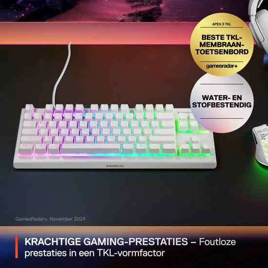 SteelSeries Apex 3 TKL - Wit - RGB Gaming Toetsenbord - US Qwerty - IP32