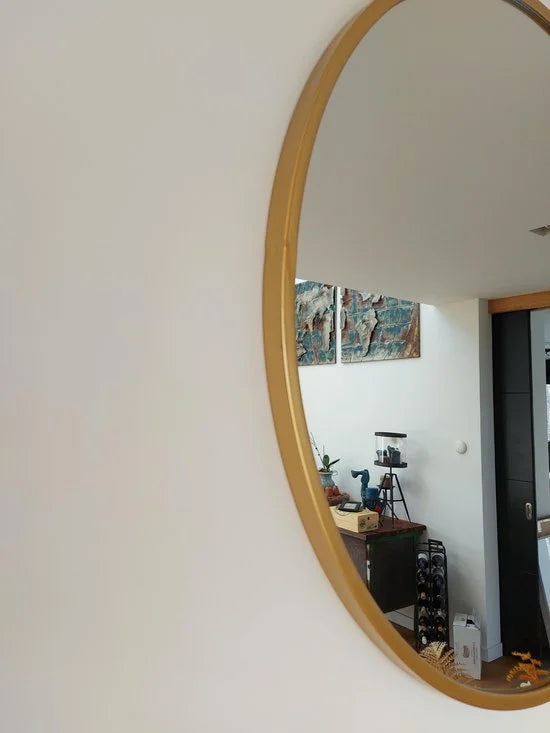 Industrial Movements - Spiegel – Ø80 – Wandspiegel – 2 cm dikke rand -Spiegel Rond – Spiegel goud Metaal – 80cm Diameter