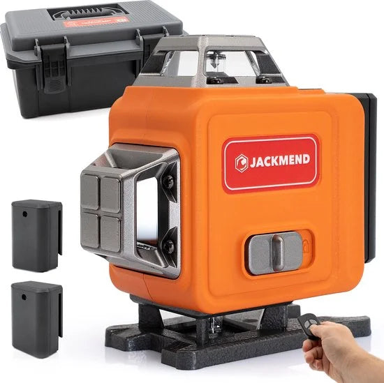 JACKMEND 4D Kruislijnlaser Inclusief Draagkoffer - Zelfnivellerend Bouwlaser met 4 tot 16 Lijnen - 50 Meter Meetbereik - 360 Graden Rotatie Zelfnivellerende Laser