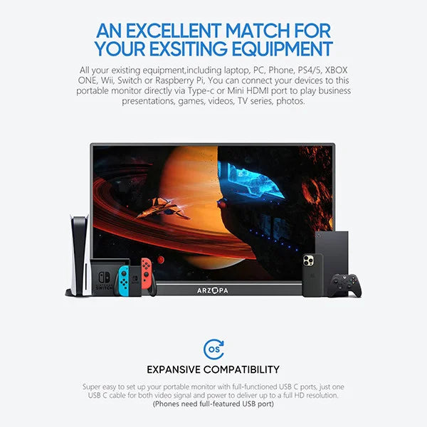 Arzopa A1M portable monitor 17,3" | 1920 x 1080 | 1x USB-C + 1x Mini HDMI