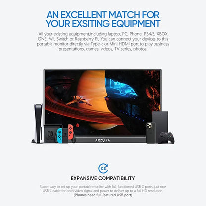 Arzopa A1M portable monitor 17,3" | 1920 x 1080 | 1x USB-C + 1x Mini HDMI