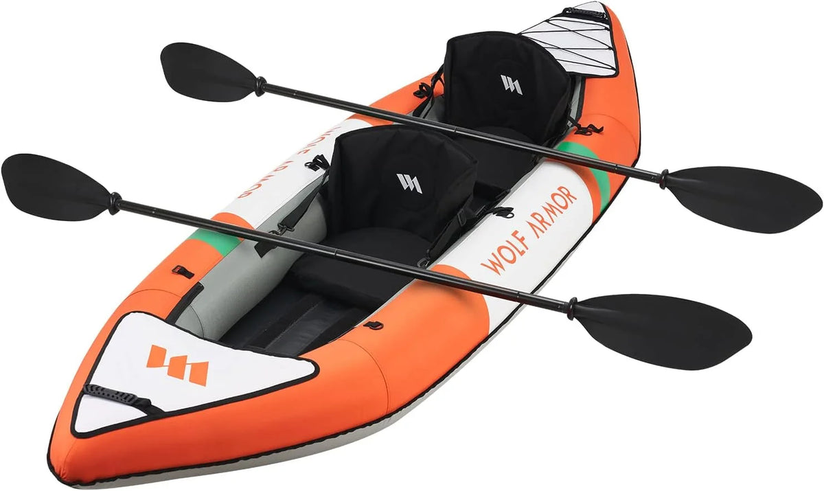 WOLF ARMOR Inflatable Kayak 1 and 2 Persons with Accessories & EVA Padded Seats
