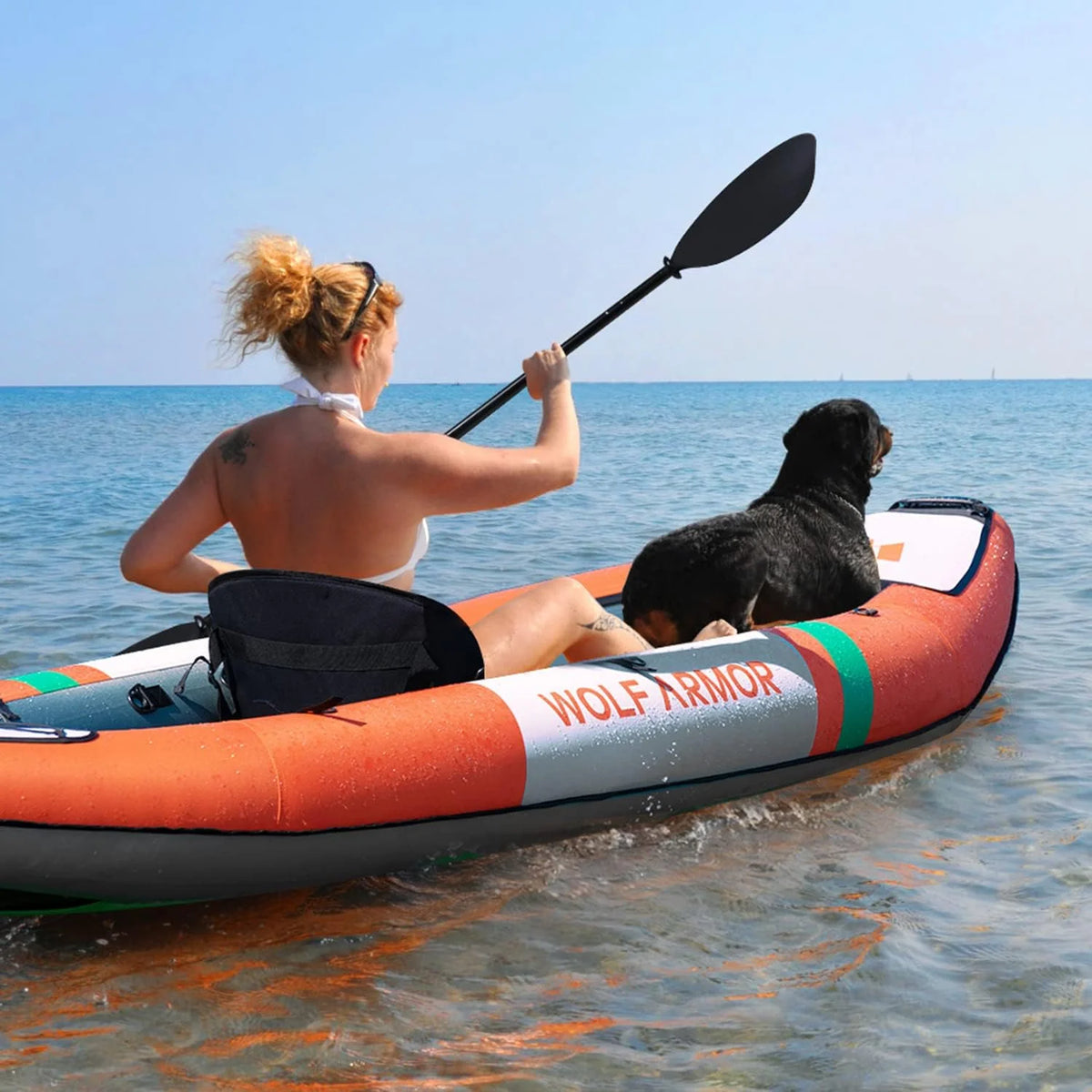 WOLF ARMOR Inflatable Kayak 1 and 2 Persons with Accessories & EVA Padded Seats