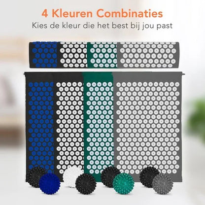 LifeGoods Spijkermat met Kussen - Shakti Mat - Acupressuur Mat - Spijkerbed - Massage Mat - Zwart
