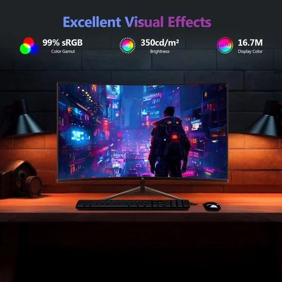UG27 Curved Gaming Monitor - FHD 1920x1080P - 27 Inch- 200Hz - MPRT 1ms - HDMI 2.0 & DisplayPort 1.4 - Zwart