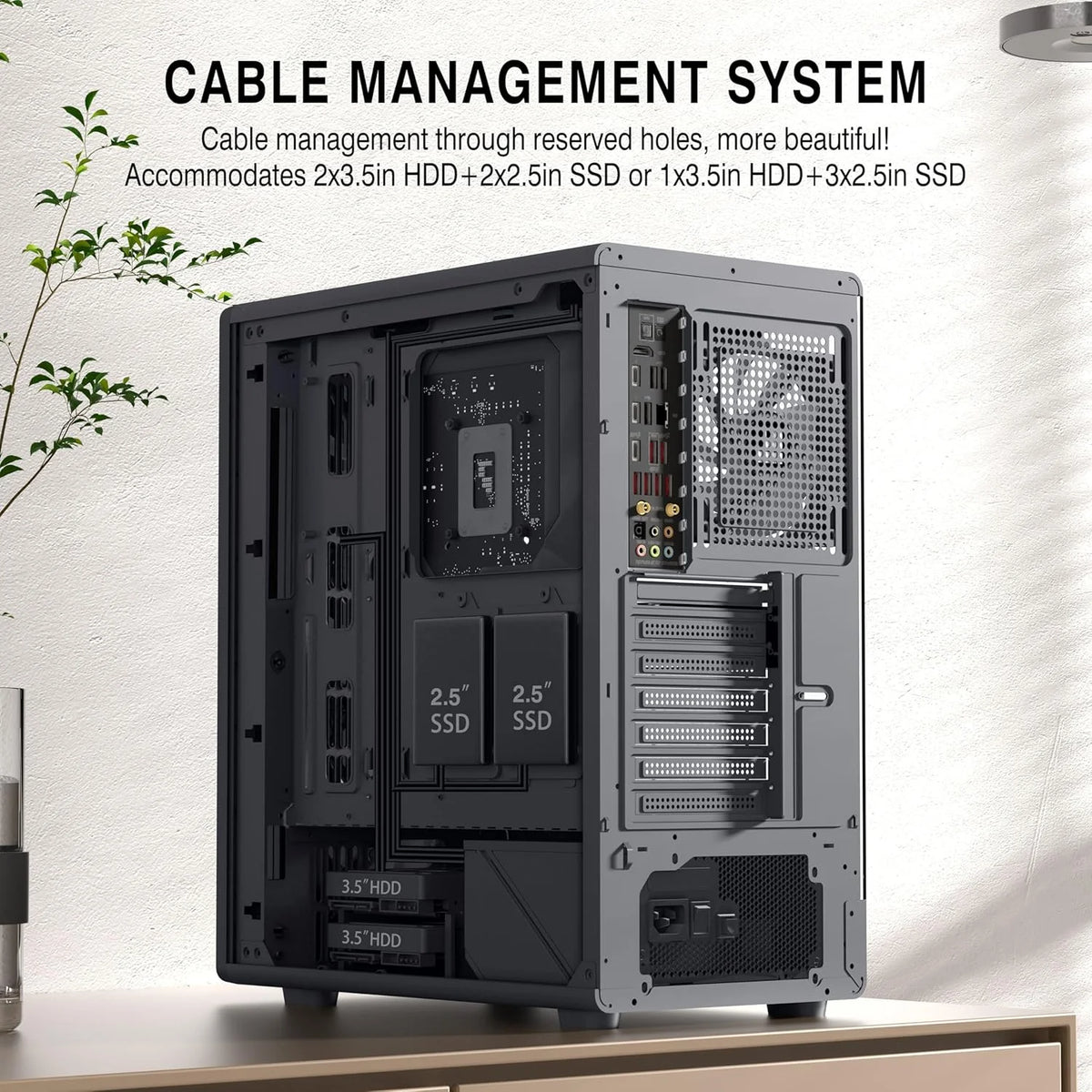 M1 PC behuizing - hout walnoot front, vooraf geïnstalleerde 4 PWM ARGB-ventilator, ATX Mid-Tower gaming pc-behuizing, met type C, zwart (zwart, M1)