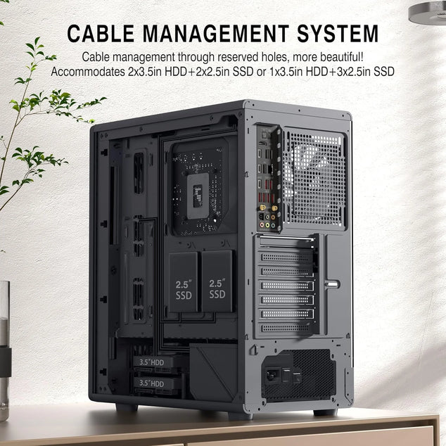 M1 PC behuizing - hout walnoot front, vooraf geïnstalleerde 4 PWM ARGB-ventilator, ATX Mid-Tower gaming pc-behuizing, met type C, zwart (zwart, M1)