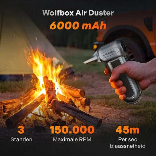 Wolfbox MF100 Air Duster Draadloos - Oplaadbaar 6000mAh - 150.000 RPM - Perslucht - Compressed Air - Stofreiniger - Luchtblazer - Perslucht - Turbo Fan