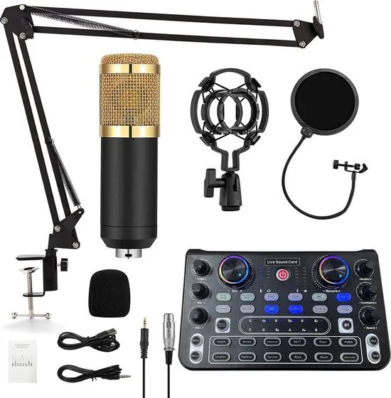 Mixerkit met live geluidskaart DJ-controller - BM800 microfoon voor live optredens opnames pc- karaoke-feestjes speelstemmen