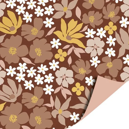 Het Inpakhuis - Inpakpapier - Cadeaupapier - Mokka Flowers / Blush - 70cm x 2m - Rol inpakpapier - Bloemen - Beige - Bruin - Goud