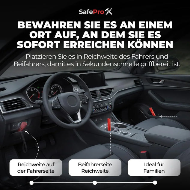 Noodhamer voor in de auto, raambreker en riemsnijder