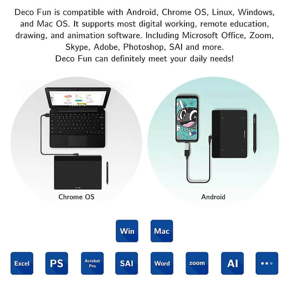 deco fun l 10x6 inch graphics tablet tekenblok met 8192 digitale pen ondersteuning chrome android blauw
