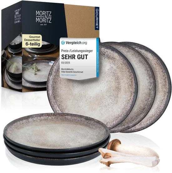 VIDA 6-delige Dessertborden Set - Beige Porselein Borden voor 6 Persoons 20cm