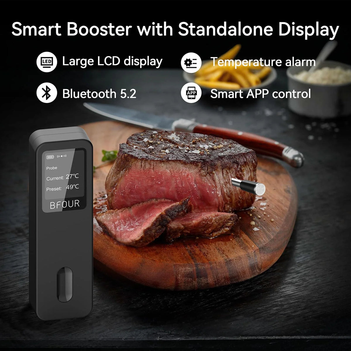 Vleesthermometer, draadloze barbecuethermometer, bluetooth met app, IP67 waterdicht