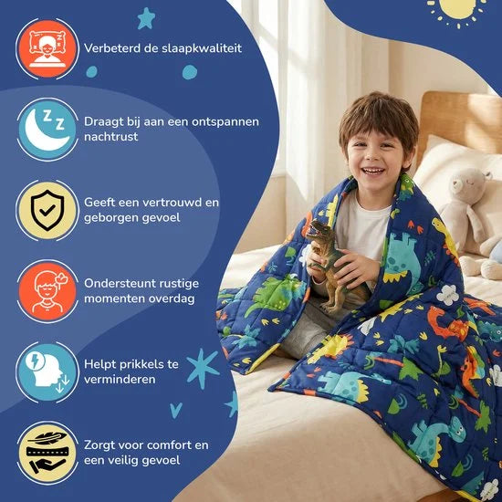 Verzwaringsdeken Kind 3.2 kg - Verzwaarde Deken - Weighted Blanket - 104 x 152 cm – Katoen - Dino