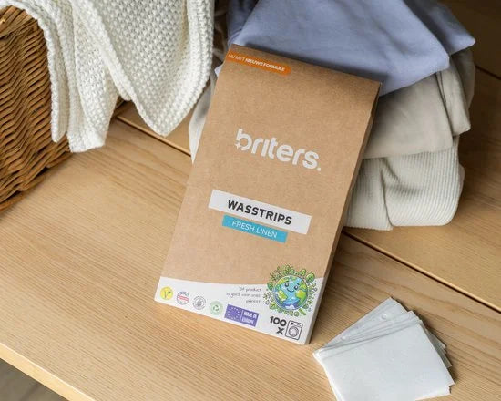 Europese Briters Wasstrips - Dé nieuwe standaard in Wasmiddel - V-Label gecertificeerd (vegan) - Dermatest goedgekeurd (hypoallergeen) - Biologisch afbreekbaar