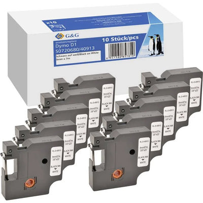 Labeltape Set van 10 stuks BB-D-G-D1-40913-10 Compatibel vervangt DYMO 40913 Tapekleur: Wit Tekstkleur: Zwart 9 mm