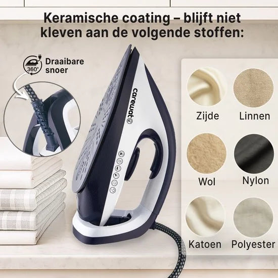 Stoomstrijkijzer met Stoomgenerator - Wit - 2200W - 1.5L Uitneembare Watertank - 100 g/min Stoomproductie - Keramische Zoolplaat - 3.0 Bar Stoomdruk - Anti-Oververhitting