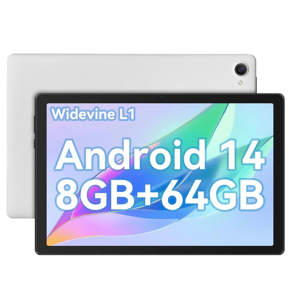 Android Tablet, 10 Inch Tablet Octa-Core 3GB RAM+5GB Virtual+64GB(TF 1TB), Android 14 Tablets 1280x800 HD IPS Wi-Fi 6 Model/Widevine L1/5000mAh/Dual Camera/Face ID Tablets 2024 - White