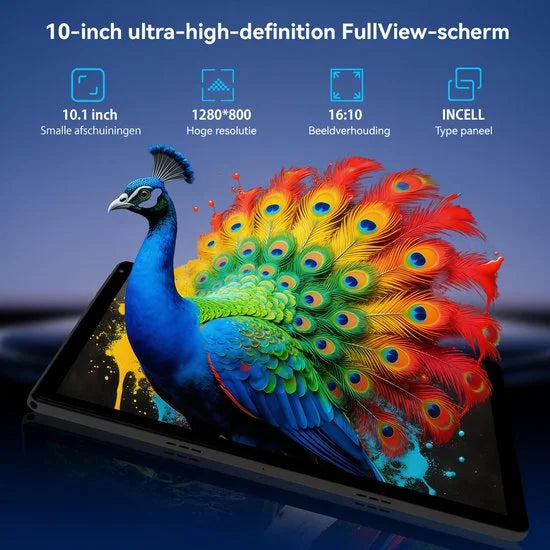 Android 16 Tablet - 10.1 inch - 30(6+24)GB RAM/128GB ROM - Gemini AI - Wifi 6 - Met Toetsenbord, Muis, Oordopjes & Bescherming – Zwart