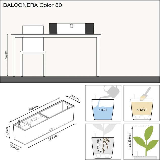 15680 31" x 7" x 7" White Balconera Self-Watering Planter