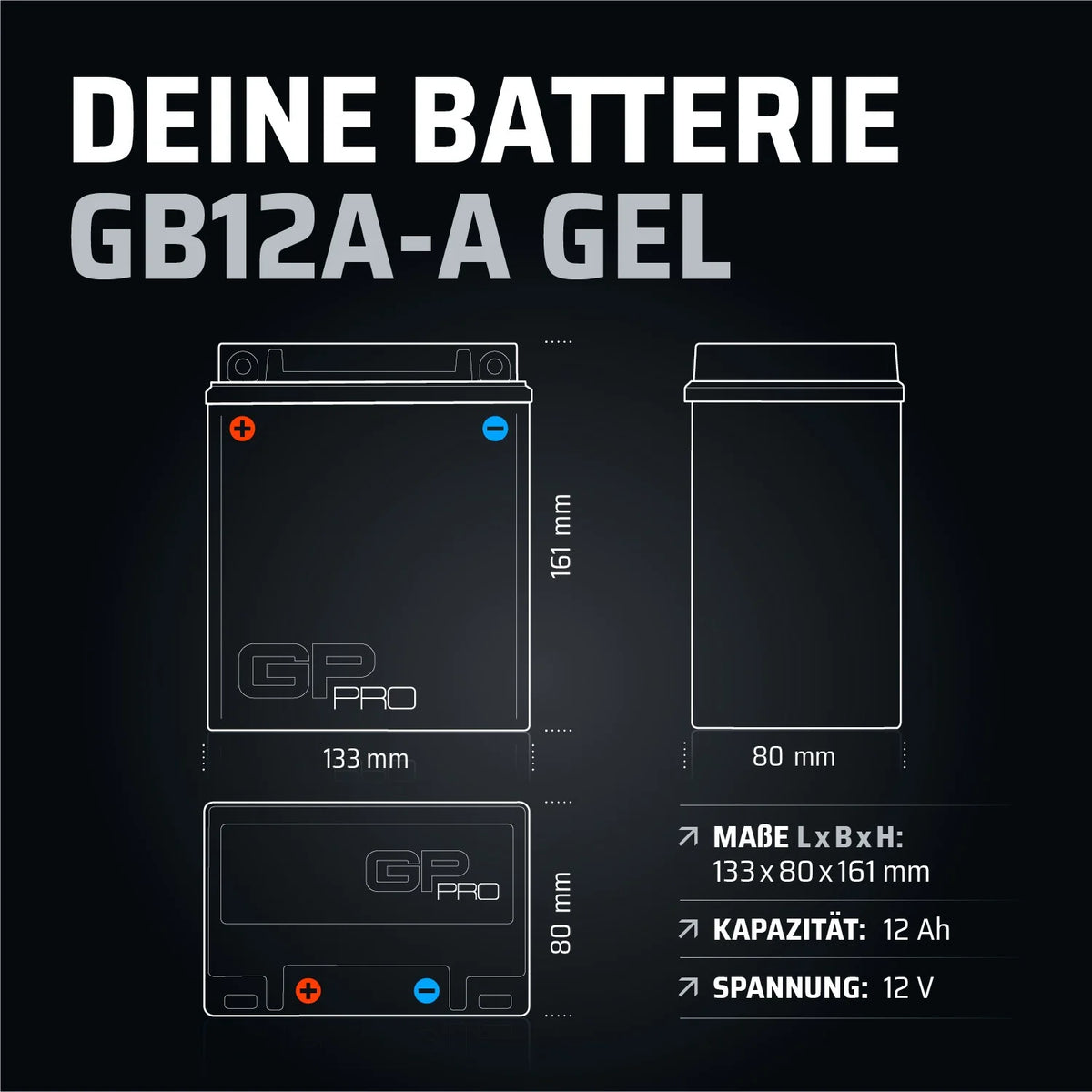 Batterij 12V 12Ah GEL GB12A-A Motorfiets vergelijkbaar YB12A-A YB12A-B 51211 CB12A-A