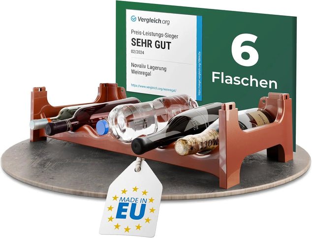 Flessenrek voor 6 flessen, bruin, uitbreidbaar, stapelbaar, drankkast voor flessen, huisdierflessen, wijnrek, plat, wijnopslag, drankopslag, flessenorganizer