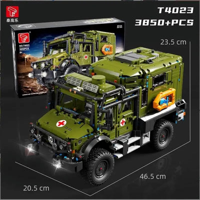 T4023 Unimog reddingsvoertuig Ambulance Bundeswehr Grote set bestaande uit klemblokken, 3850 delen
